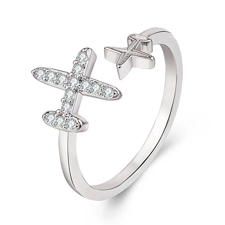 Charm Adjustable Plane Ring Women - Trending's Arena Beauty Charm Adjustable Plane Ring Women Hand & Arm Products Silver-Resizable