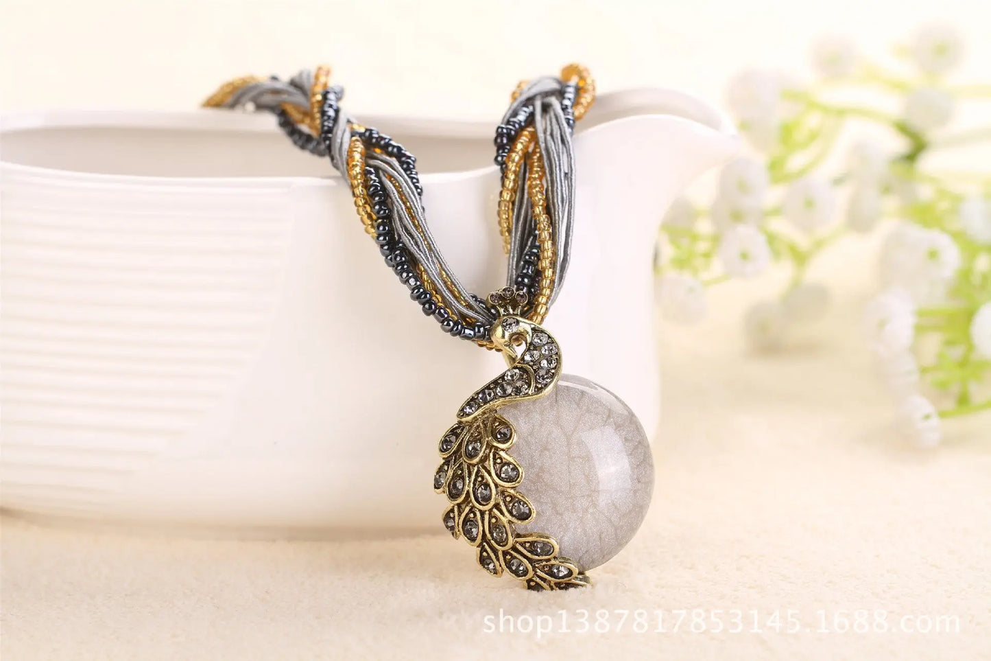 Boho Ethnic Jewelry Choker Handmade Pendant Necklace Natural Stone Bead Peacock Statement Maxi Necklace for Women Girls Gifts - Trending's Arena Beauty Boho Ethnic Jewelry Choker Handmade Pendant Necklace Natural Stone Bead Peacock Statement Maxi Necklace for Women Girls Gifts Electronics Facial & Neck white