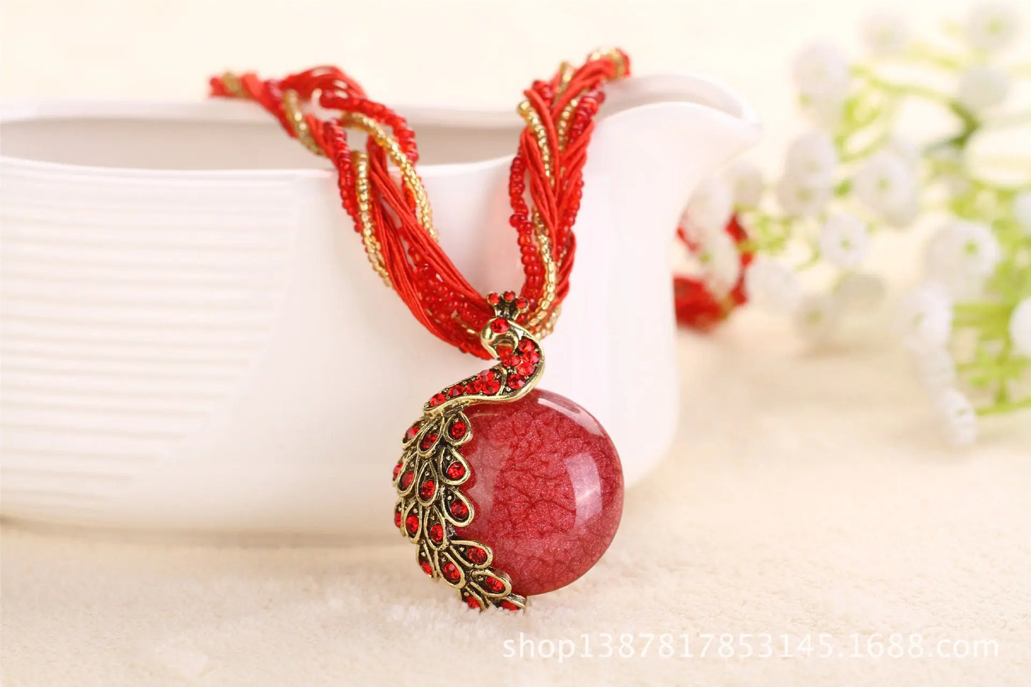 Boho Ethnic Jewelry Choker Handmade Pendant Necklace Natural Stone Bead Peacock Statement Maxi Necklace for Women Girls Gifts - Trending's Arena Beauty Boho Ethnic Jewelry Choker Handmade Pendant Necklace Natural Stone Bead Peacock Statement Maxi Necklace for Women Girls Gifts Electronics Facial & Neck red