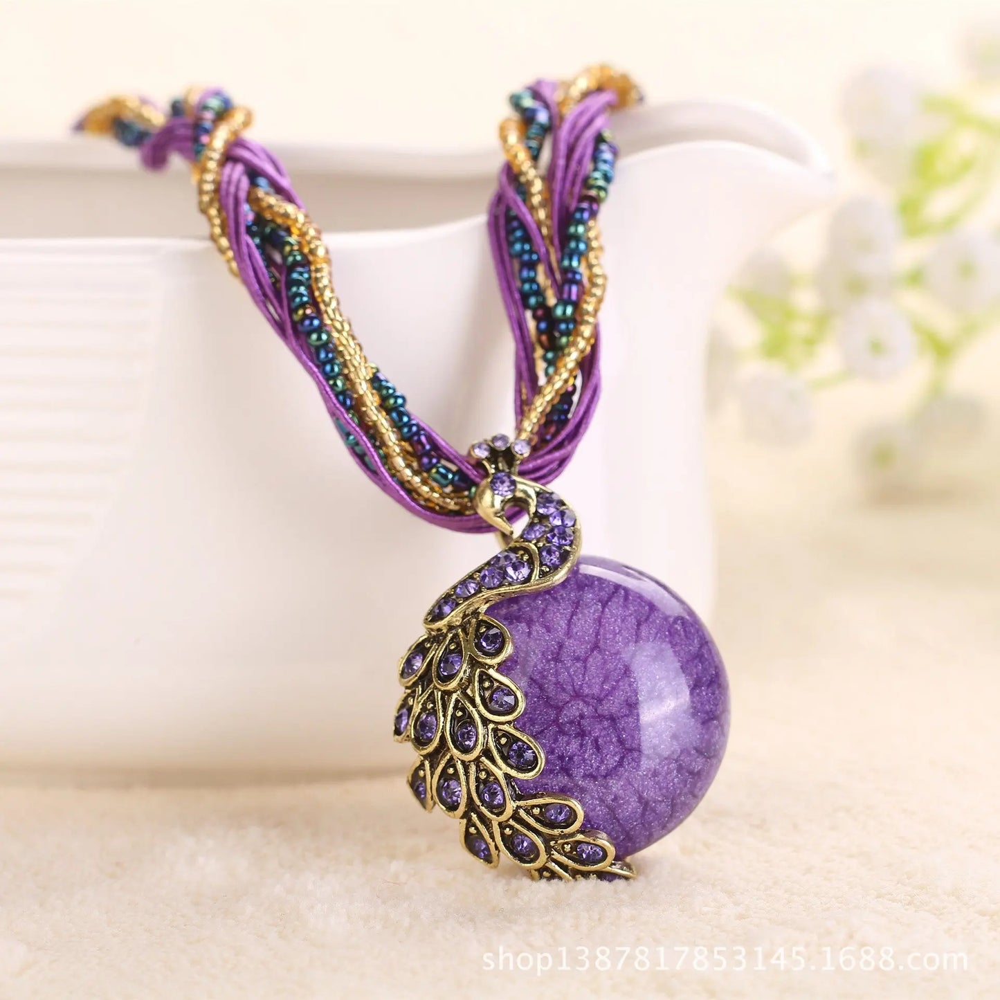 Boho Ethnic Jewelry Choker Handmade Pendant Necklace Natural Stone Bead Peacock Statement Maxi Necklace for Women Girls Gifts - Trending's Arena Beauty Boho Ethnic Jewelry Choker Handmade Pendant Necklace Natural Stone Bead Peacock Statement Maxi Necklace for Women Girls Gifts Electronics Facial & Neck purple