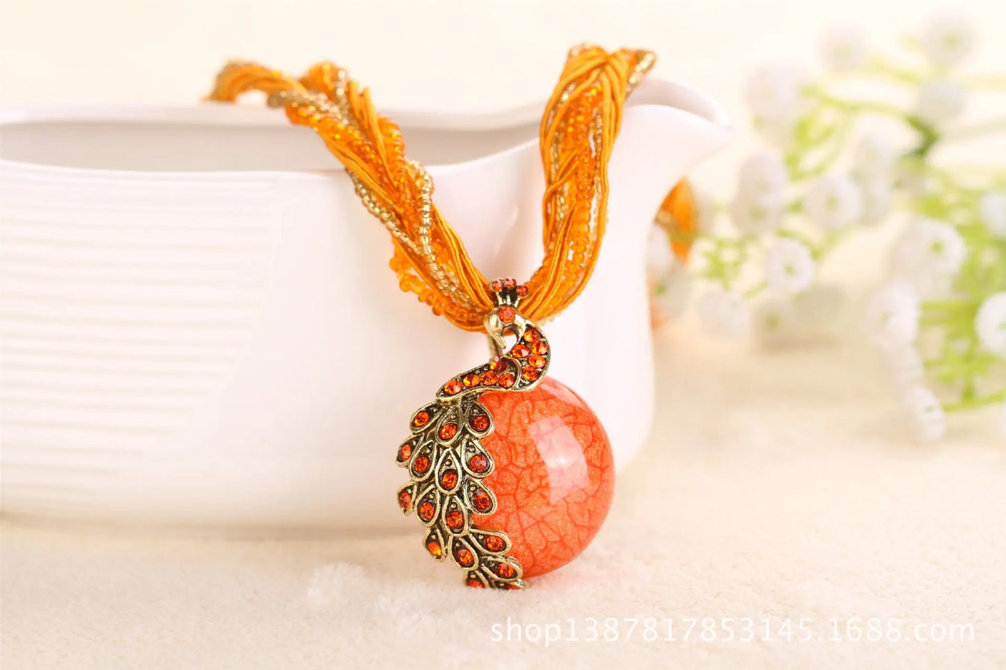 Boho Ethnic Jewelry Choker Handmade Pendant Necklace Natural Stone Bead Peacock Statement Maxi Necklace for Women Girls Gifts - Trending's Arena Beauty Boho Ethnic Jewelry Choker Handmade Pendant Necklace Natural Stone Bead Peacock Statement Maxi Necklace for Women Girls Gifts Electronics Facial & Neck orange
