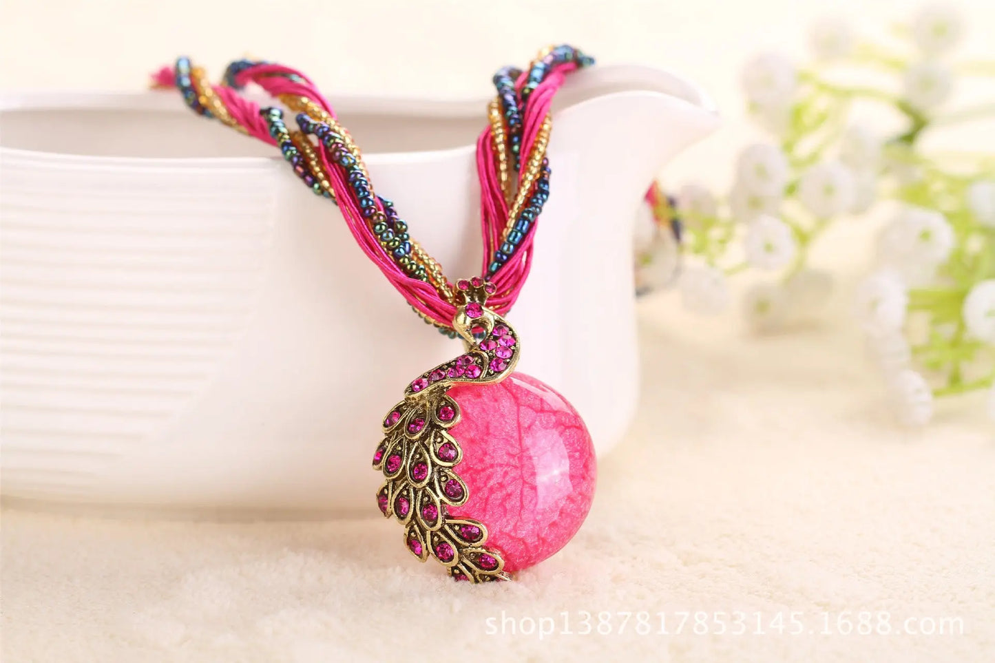 Boho Ethnic Jewelry Choker Handmade Pendant Necklace Natural Stone Bead Peacock Statement Maxi Necklace for Women Girls Gifts - Trending's Arena Beauty Boho Ethnic Jewelry Choker Handmade Pendant Necklace Natural Stone Bead Peacock Statement Maxi Necklace for Women Girls Gifts Electronics Facial & Neck pink