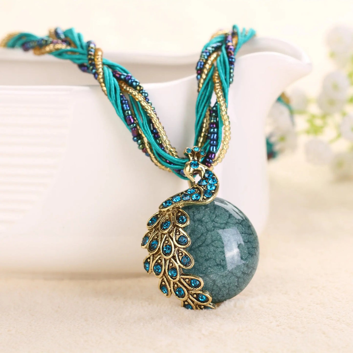 Boho Ethnic Jewelry Choker Handmade Pendant Necklace Natural Stone Bead Peacock Statement Maxi Necklace for Women Girls Gifts - Trending's Arena Beauty Boho Ethnic Jewelry Choker Handmade Pendant Necklace Natural Stone Bead Peacock Statement Maxi Necklace for Women Girls Gifts Electronics Facial & Neck dark-green