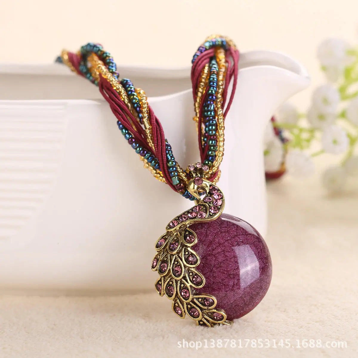 Boho Ethnic Jewelry Choker Handmade Pendant Necklace Natural Stone Bead Peacock Statement Maxi Necklace for Women Girls Gifts - Trending's Arena Beauty Boho Ethnic Jewelry Choker Handmade Pendant Necklace Natural Stone Bead Peacock Statement Maxi Necklace for Women Girls Gifts Electronics Facial & Neck dark-purple