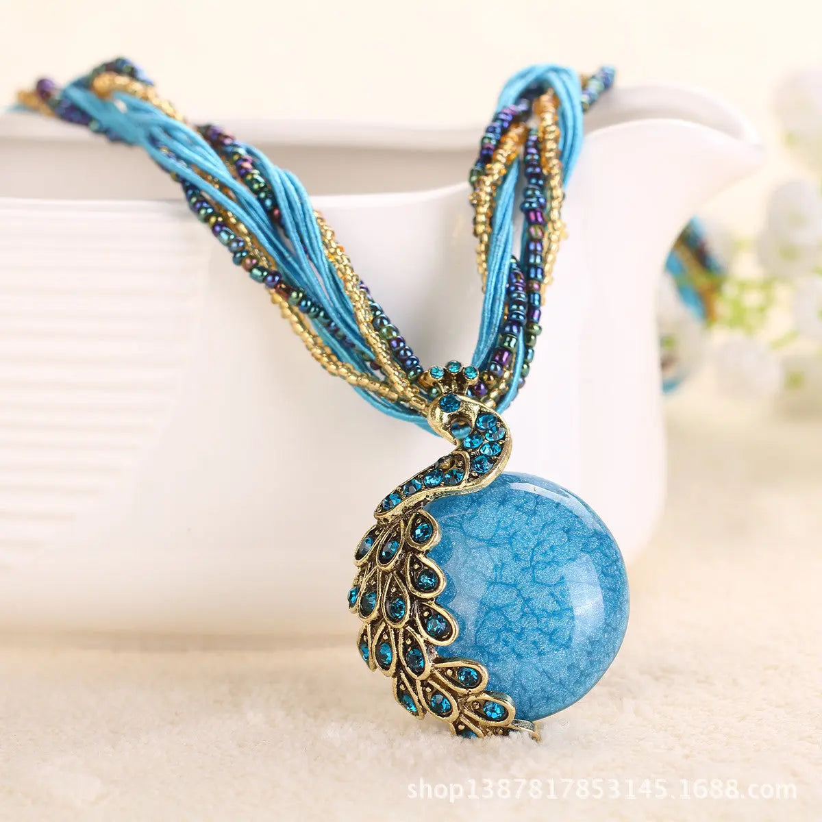 Boho Ethnic Jewelry Choker Handmade Pendant Necklace Natural Stone Bead Peacock Statement Maxi Necklace for Women Girls Gifts - Trending's Arena Beauty Boho Ethnic Jewelry Choker Handmade Pendant Necklace Natural Stone Bead Peacock Statement Maxi Necklace for Women Girls Gifts Electronics Facial & Neck blue