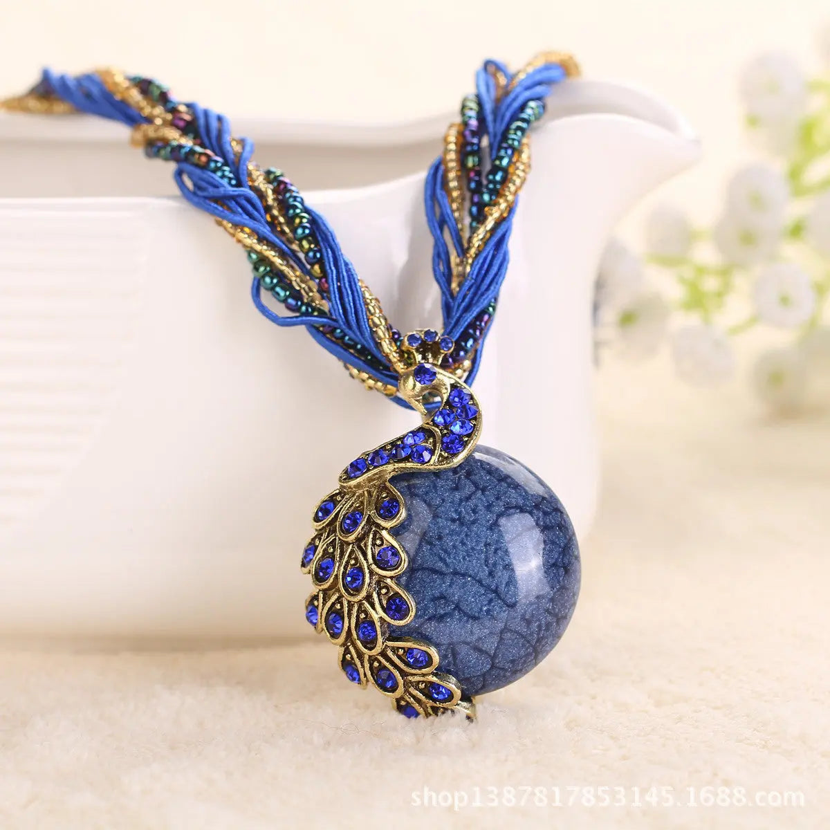 Boho Ethnic Jewelry Choker Handmade Pendant Necklace Natural Stone Bead Peacock Statement Maxi Necklace for Women Girls Gifts - Trending's Arena Beauty Boho Ethnic Jewelry Choker Handmade Pendant Necklace Natural Stone Bead Peacock Statement Maxi Necklace for Women Girls Gifts Electronics Facial & Neck dark-blue
