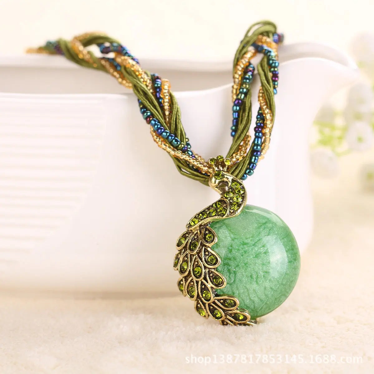 Boho Ethnic Jewelry Choker Handmade Pendant Necklace Natural Stone Bead Peacock Statement Maxi Necklace for Women Girls Gifts - Trending's Arena Beauty Boho Ethnic Jewelry Choker Handmade Pendant Necklace Natural Stone Bead Peacock Statement Maxi Necklace for Women Girls Gifts Electronics Facial & Neck green