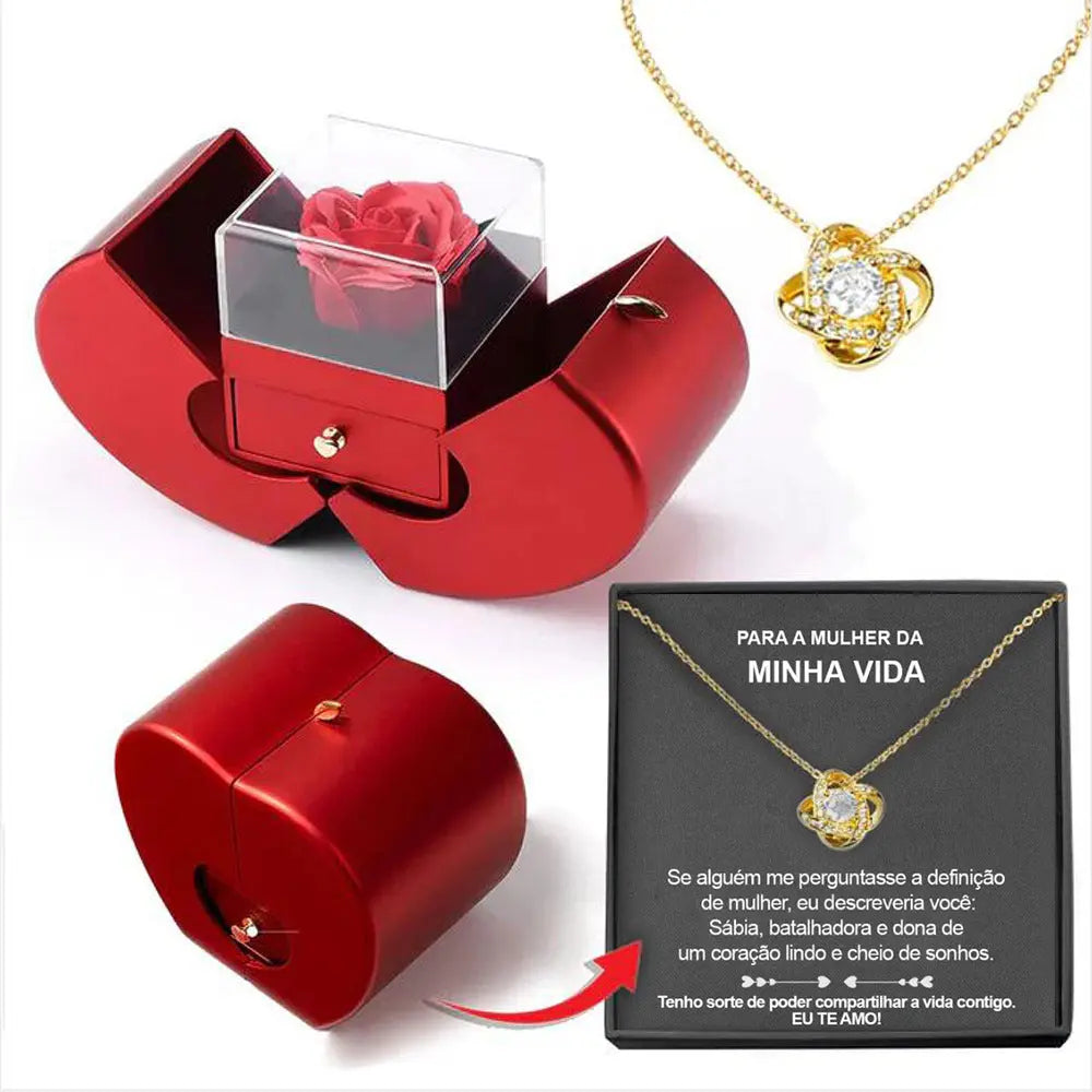 Jewelry Box Red Apple Christmas Gift Necklace Eternal Rose For Girl Mother's Day Valentine's Day Gifts With Artificial Flower Rose Flower Jewelry Box - Trending's Arena Beauty Jewelry Box Red Apple Christmas Gift Necklace Eternal Rose For Girl Mother's Day Valentine's Day Gifts With Artificial Flower Rose Flower Jewelry Box Electronics Facial & Neck Necklace-WISDOM-TRYMA-Box-Spanish