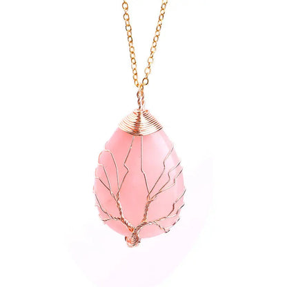 Natural Stone Tie Line Tree Of Life Pendant Necklace - Trending's Arena Beauty Natural Stone Tie Line Tree Of Life Pendant Necklace Electronics Facial & Neck Pink