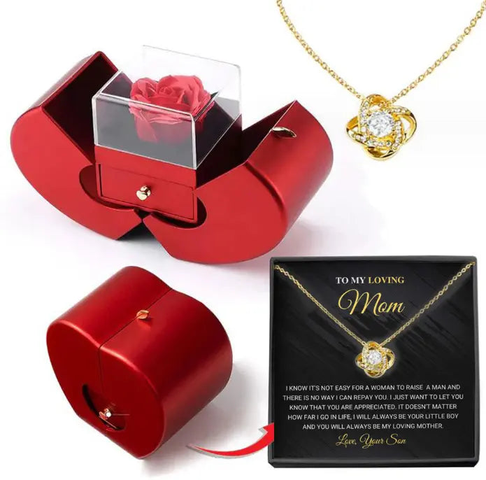 Jewelry Box Red Apple Christmas Gift Necklace Eternal Rose For Girl Mother's Day Valentine's Day Gifts With Artificial Flower Rose Flower Jewelry Box - Trending's Arena Beauty Jewelry Box Red Apple Christmas Gift Necklace Eternal Rose For Girl Mother's Day Valentine's Day Gifts With Artificial Flower Rose Flower Jewelry Box Electronics Facial & Neck Necklace-WISDOM-TRYMA-Box-English