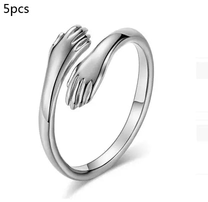 Alloy Simple Hands Hug Ring Opening Adjustable Jewelry - Trending's Arena Beauty Alloy Simple Hands Hug Ring Opening Adjustable Jewelry Hand & Arm Products Silver-5PCS