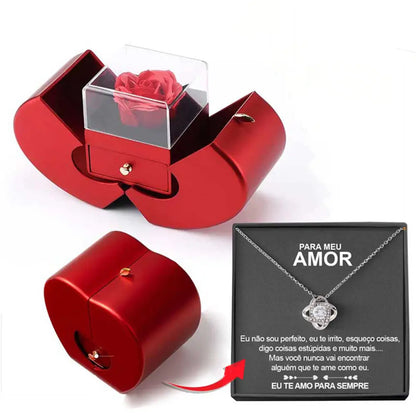 Jewelry Box Red Apple Christmas Gift Necklace Eternal Rose For Girl Mother's Day Valentine's Day Gifts With Artificial Flower Rose Flower Jewelry Box - Trending's Arena Beauty Jewelry Box Red Apple Christmas Gift Necklace Eternal Rose For Girl Mother's Day Valentine's Day Gifts With Artificial Flower Rose Flower Jewelry Box Electronics Facial & Neck Necklace-Silver-Card-Apple-Box-Spanish