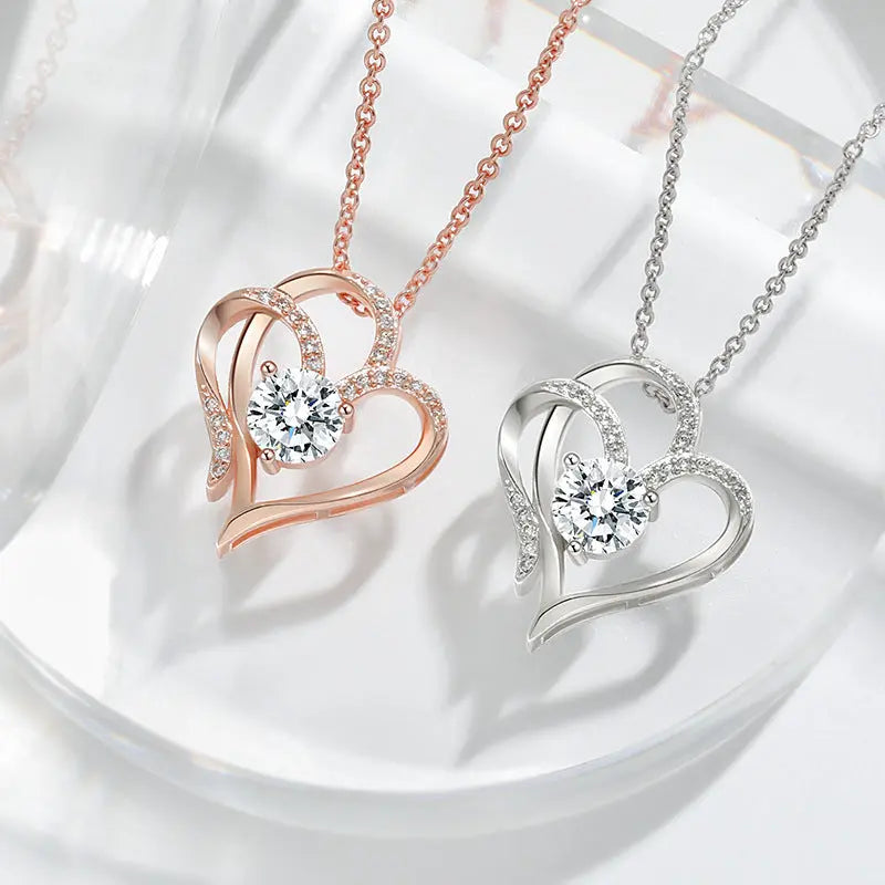 Zircon Double Love Necklace With Rhinestones Ins Personalized Heart-shaped Necklace Clavicle Chain Jewelry For Women Valentine's Day - Trending's Arena Beauty Zircon Double Love Necklace With Rhinestones Ins Personalized Heart-shaped Necklace Clavicle Chain Jewelry For Women Valentine's Day Electronics Facial & Neck 