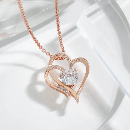 Zircon Double Love Necklace With Rhinestones Ins Personalized Heart-shaped Necklace Clavicle Chain Jewelry For Women Valentine's Day - Trending's Arena Beauty Zircon Double Love Necklace With Rhinestones Ins Personalized Heart-shaped Necklace Clavicle Chain Jewelry For Women Valentine's Day Electronics Facial & Neck Rose-Gold-Necklace