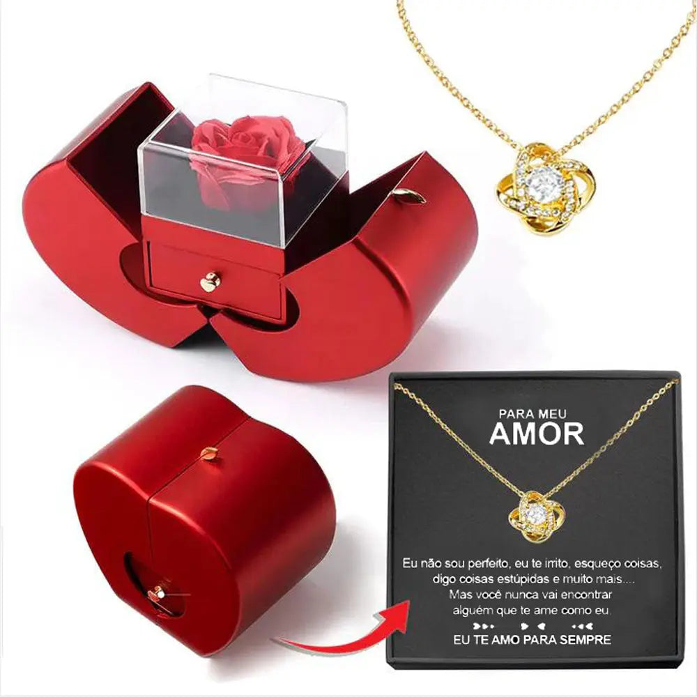 Jewelry Box Red Apple Christmas Gift Necklace Eternal Rose For Girl Mother's Day Valentine's Day Gifts With Artificial Flower Rose Flower Jewelry Box - Trending's Arena Beauty Jewelry Box Red Apple Christmas Gift Necklace Eternal Rose For Girl Mother's Day Valentine's Day Gifts With Artificial Flower Rose Flower Jewelry Box Electronics Facial & Neck Necklace-Gold-Card-Apple-Box-Spanish