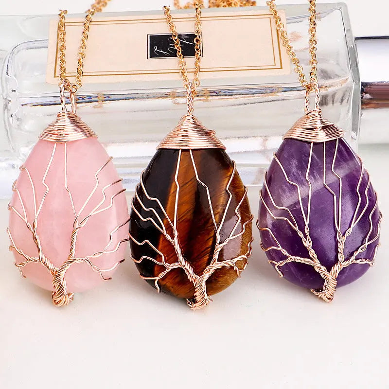 Natural Stone Tie Line Tree Of Life Pendant Necklace - Trending's Arena Beauty Natural Stone Tie Line Tree Of Life Pendant Necklace Electronics Facial & Neck 