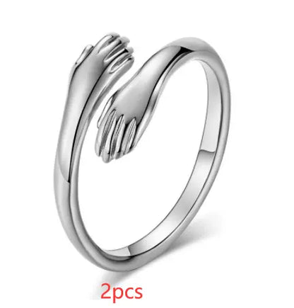 Alloy Simple Hands Hug Ring Opening Adjustable Jewelry - Trending's Arena Beauty Alloy Simple Hands Hug Ring Opening Adjustable Jewelry Hand & Arm Products Silver-2PCS