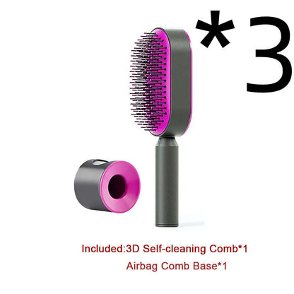 Self Cleaning Hair Brush For Women One-key Cleaning Hair Loss Airbag Massage Scalp Comb Anti-Static Hairbrush - Trending's Arena Beauty Self Cleaning Hair Brush For Women One-key Cleaning Hair Loss Airbag Massage Scalp Comb Anti-Static Hairbrush FACE 3pcs-Set-C