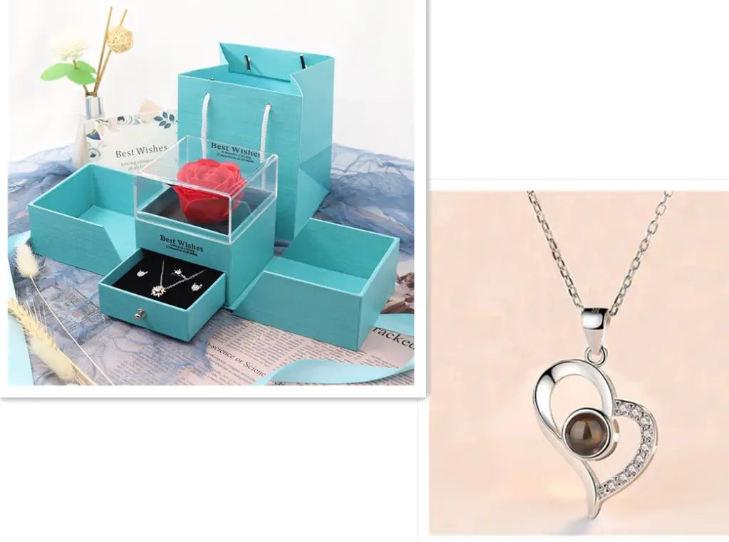 Hot Valentine's Day Gifts Metal Rose Jewelry Gift Box Necklace For Wedding Girlfriend Necklace Gifts - Trending's Arena Beauty Hot Valentine's Day Gifts Metal Rose Jewelry Gift Box Necklace For Wedding Girlfriend Necklace Gifts Electronics Facial & Neck Silver-B-setD