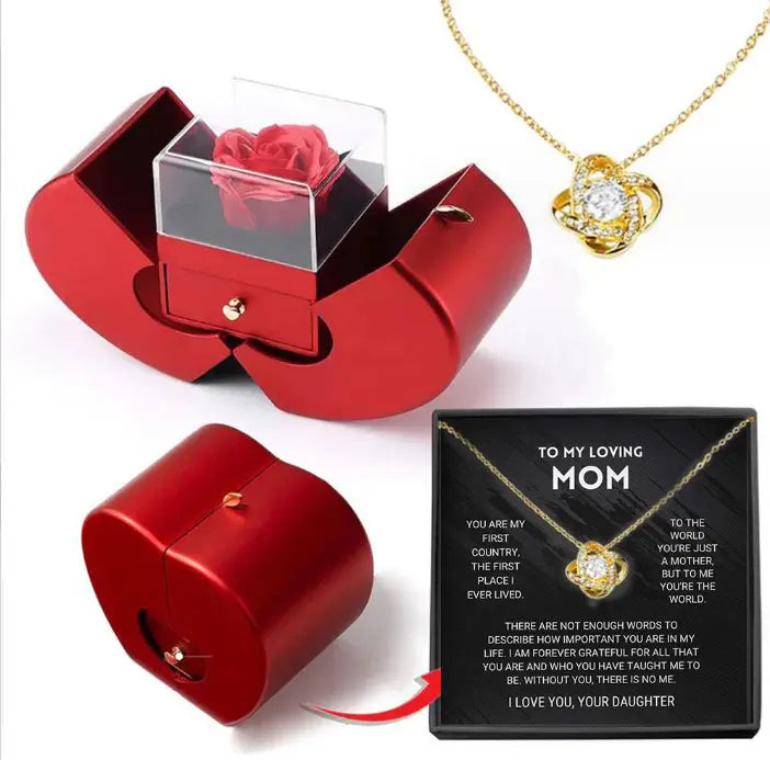 Jewelry Box Red Apple Christmas Gift Necklace Eternal Rose For Girl Mother's Day Valentine's Day Gifts With Artificial Flower Rose Flower Jewelry Box - Trending's Arena Beauty Jewelry Box Red Apple Christmas Gift Necklace Eternal Rose For Girl Mother's Day Valentine's Day Gifts With Artificial Flower Rose Flower Jewelry Box Electronics Facial & Neck Necklace-Gold-Card-Apple-Box-English