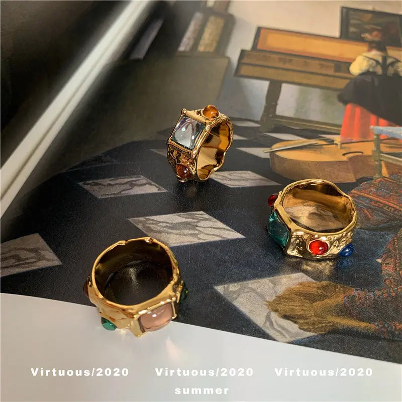 Niche Design Retro Inlaid Color Gemstone Ring European And American Style Light Luxury Gorgeous Irregular Gold Finger Ring - Trending's Arena Beauty Niche Design Retro Inlaid Color Gemstone Ring European And American Style Light Luxury Gorgeous Irregular Gold Finger Ring RINGS 