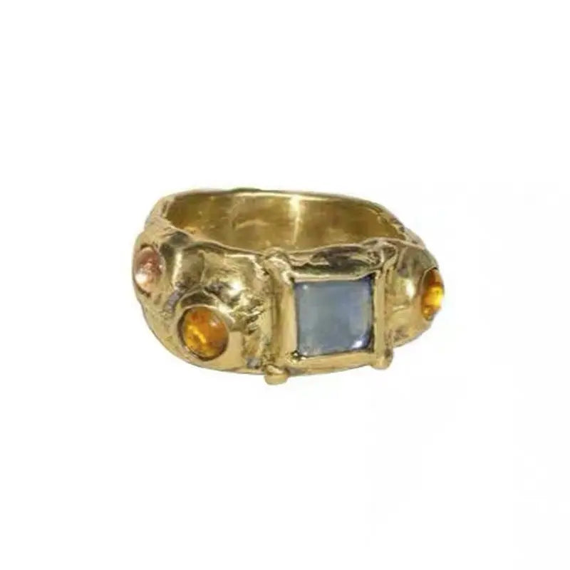 Niche Design Retro Inlaid Color Gemstone Ring European And American Style Light Luxury Gorgeous Irregular Gold Finger Ring - Trending's Arena Beauty Niche Design Retro Inlaid Color Gemstone Ring European And American Style Light Luxury Gorgeous Irregular Gold Finger Ring RINGS 