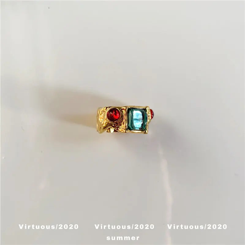 Niche Design Retro Inlaid Color Gemstone Ring European And American Style Light Luxury Gorgeous Irregular Gold Finger Ring - Trending's Arena Beauty Niche Design Retro Inlaid Color Gemstone Ring European And American Style Light Luxury Gorgeous Irregular Gold Finger Ring RINGS Green-code-7