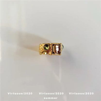 Niche Design Retro Inlaid Color Gemstone Ring European And American Style Light Luxury Gorgeous Irregular Gold Finger Ring - Trending's Arena Beauty Niche Design Retro Inlaid Color Gemstone Ring European And American Style Light Luxury Gorgeous Irregular Gold Finger Ring RINGS Champagne-code-7