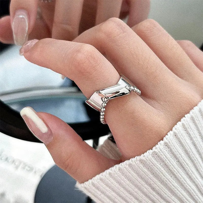 S925 Silver Geometric Double-layer Ring Women&#039;s Retro Fashion Elegant Simple Open Ring Hip-hop Finger Ring Trendy - Trending's Arena Beauty S925 Silver Geometric Double-layer Ring Women&#039;s Retro Fashion Elegant Simple Open Ring Hip-hop Finger Ring Trendy Hand & Arm Products Jz6512-The-opening-is-adjustable