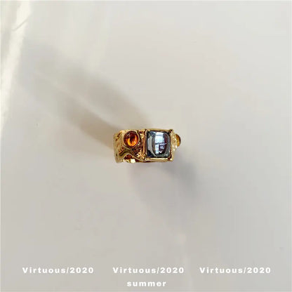 Niche Design Retro Inlaid Color Gemstone Ring European And American Style Light Luxury Gorgeous Irregular Gold Finger Ring - Trending's Arena Beauty Niche Design Retro Inlaid Color Gemstone Ring European And American Style Light Luxury Gorgeous Irregular Gold Finger Ring RINGS Blue-code-7
