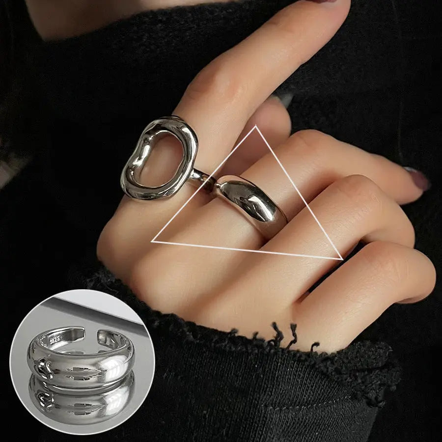 S925 Silver Geometric Double-layer Ring Women&#039;s Retro Fashion Elegant Simple Open Ring Hip-hop Finger Ring Trendy - Trending's Arena Beauty S925 Silver Geometric Double-layer Ring Women&#039;s Retro Fashion Elegant Simple Open Ring Hip-hop Finger Ring Trendy Hand & Arm Products JZ6136-The-opening-is-adjustable