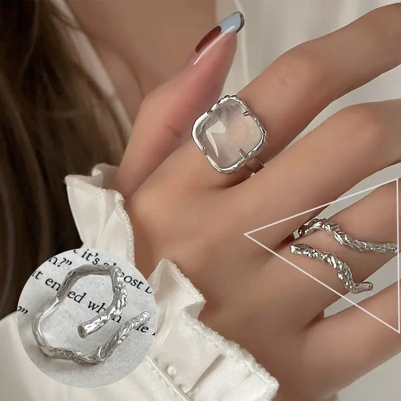 S925 Silver Geometric Double-layer Ring Women&#039;s Retro Fashion Elegant Simple Open Ring Hip-hop Finger Ring Trendy - Trending's Arena Beauty S925 Silver Geometric Double-layer Ring Women&#039;s Retro Fashion Elegant Simple Open Ring Hip-hop Finger Ring Trendy Hand & Arm Products JZ6169-The-opening-is-adjustable