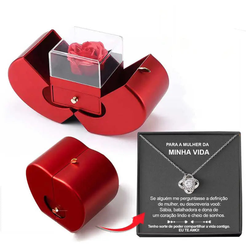 Jewelry Box Red Apple Christmas Gift Necklace Eternal Rose For Girl Mother's Day Valentine's Day Gifts With Artificial Flower Rose Flower Jewelry Box - Trending's Arena Beauty Jewelry Box Red Apple Christmas Gift Necklace Eternal Rose For Girl Mother's Day Valentine's Day Gifts With Artificial Flower Rose Flower Jewelry Box Electronics Facial & Neck Necklace-Silver-Apple-Box-Spanish