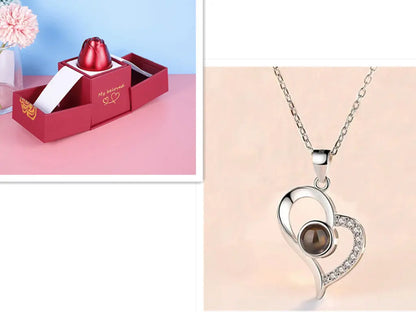 Hot Valentine's Day Gifts Metal Rose Jewelry Gift Box Necklace For Wedding Girlfriend Necklace Gifts - Trending's Arena Beauty Hot Valentine's Day Gifts Metal Rose Jewelry Gift Box Necklace For Wedding Girlfriend Necklace Gifts Electronics Facial & Neck Silver-B-set