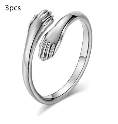 Alloy Simple Hands Hug Ring Opening Adjustable Jewelry - Trending's Arena Beauty Alloy Simple Hands Hug Ring Opening Adjustable Jewelry Hand & Arm Products Silver-3PCS