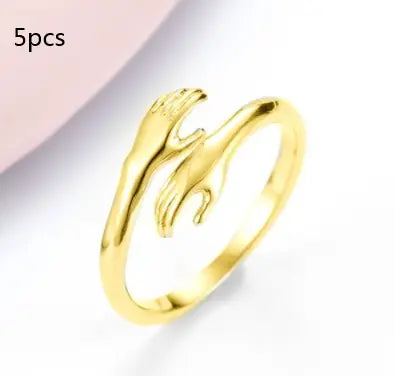 Alloy Simple Hands Hug Ring Opening Adjustable Jewelry - Trending's Arena Beauty Alloy Simple Hands Hug Ring Opening Adjustable Jewelry Hand & Arm Products Gold-5PCS