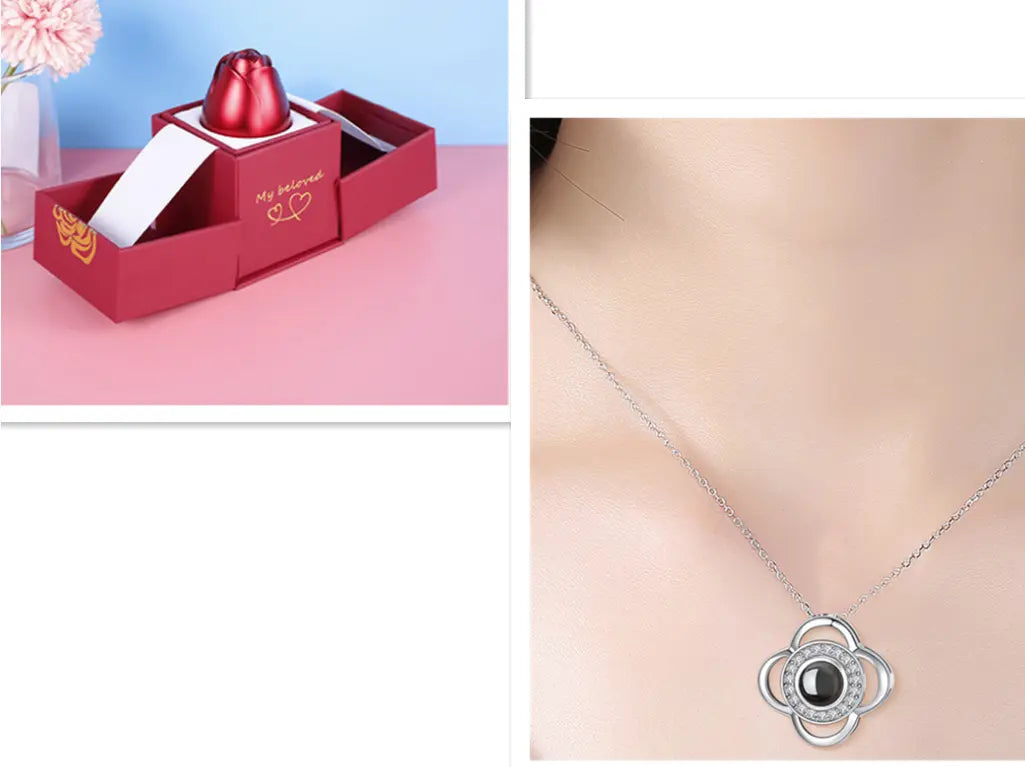 Hot Valentine's Day Gifts Metal Rose Jewelry Gift Box Necklace For Wedding Girlfriend Necklace Gifts - Trending's Arena Beauty Hot Valentine's Day Gifts Metal Rose Jewelry Gift Box Necklace For Wedding Girlfriend Necklace Gifts Electronics Facial & Neck Silver-C-set