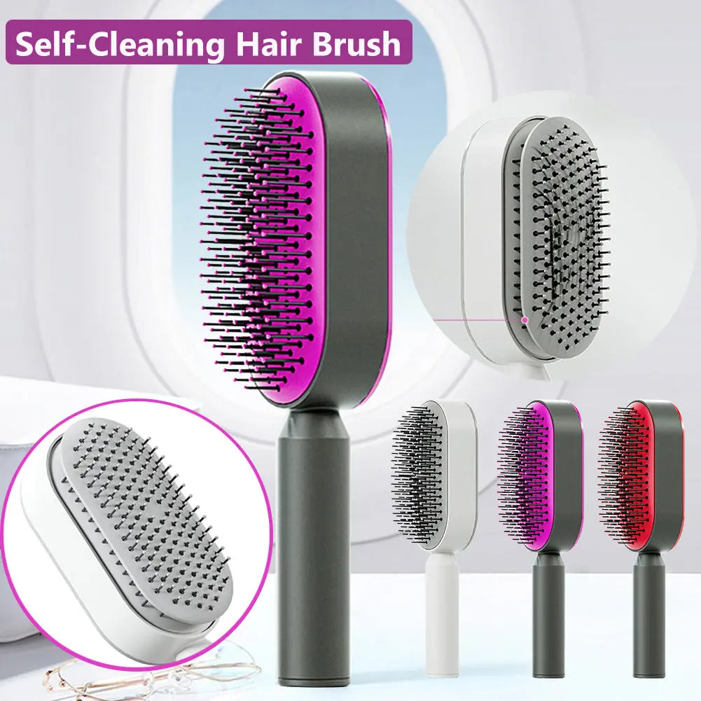 Self Cleaning Hair Brush For Women One-key Cleaning Hair Loss Airbag Massage Scalp Comb Anti-Static Hairbrush - Trending's Arena Beauty Self Cleaning Hair Brush For Women One-key Cleaning Hair Loss Airbag Massage Scalp Comb Anti-Static Hairbrush FACE 