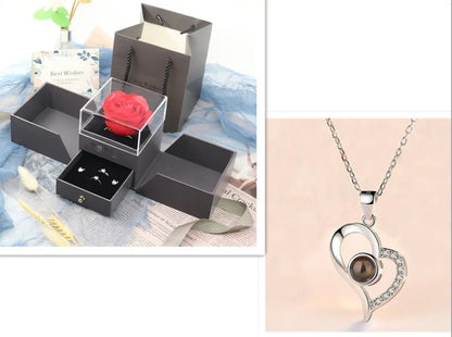 Hot Valentine's Day Gifts Metal Rose Jewelry Gift Box Necklace For Wedding Girlfriend Necklace Gifts - Trending's Arena Beauty Hot Valentine's Day Gifts Metal Rose Jewelry Gift Box Necklace For Wedding Girlfriend Necklace Gifts Electronics Facial & Neck Silver-B-setC