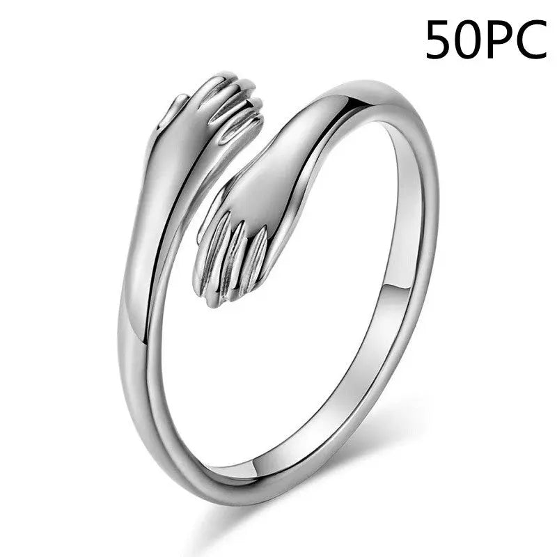 Alloy Simple Hands Hug Ring Opening Adjustable Jewelry - Trending's Arena Beauty Alloy Simple Hands Hug Ring Opening Adjustable Jewelry Hand & Arm Products Silver-50PCS