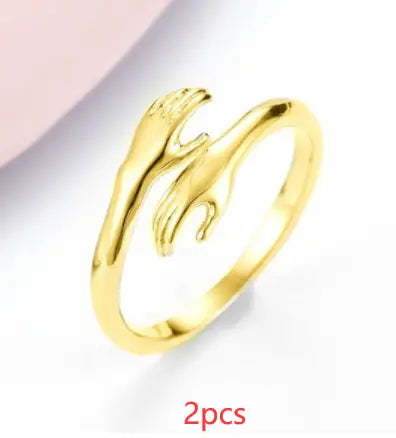 Alloy Simple Hands Hug Ring Opening Adjustable Jewelry - Trending's Arena Beauty Alloy Simple Hands Hug Ring Opening Adjustable Jewelry Hand & Arm Products Gold-2PCS