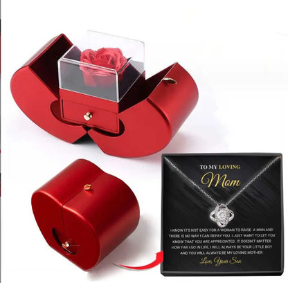 Jewelry Box Red Apple Christmas Gift Necklace Eternal Rose For Girl Mother's Day Valentine's Day Gifts With Artificial Flower Rose Flower Jewelry Box - Trending's Arena Beauty Jewelry Box Red Apple Christmas Gift Necklace Eternal Rose For Girl Mother's Day Valentine's Day Gifts With Artificial Flower Rose Flower Jewelry Box Electronics Facial & Neck Necklace-Silver-Card-Apple-Box-English