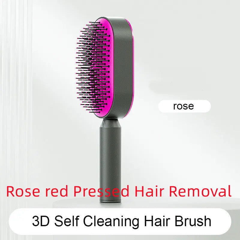 Self Cleaning Hair Brush For Women One-key Cleaning Hair Loss Airbag Massage Scalp Comb Anti-Static Hairbrush - Trending's Arena Beauty Self Cleaning Hair Brush For Women One-key Cleaning Hair Loss Airbag Massage Scalp Comb Anti-Static Hairbrush FACE Rose-red-Pressed-Hair-Removal