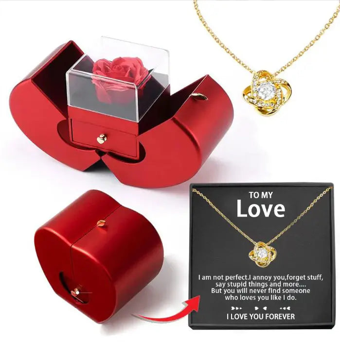 Jewelry Box Red Apple Christmas Gift Necklace Eternal Rose For Girl Mother's Day Valentine's Day Gifts With Artificial Flower Rose Flower Jewelry Box - Trending's Arena Beauty Jewelry Box Red Apple Christmas Gift Necklace Eternal Rose For Girl Mother's Day Valentine's Day Gifts With Artificial Flower Rose Flower Jewelry Box Electronics Facial & Neck LOVER-necklace-gold-card-box-English