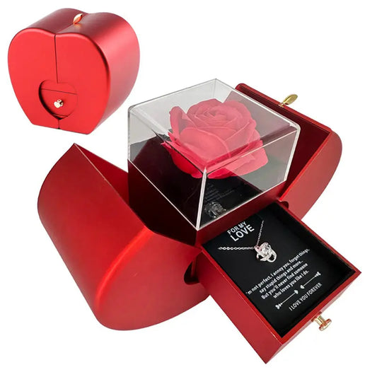 Jewelry Box Red Apple Christmas Gift Necklace Eternal Rose For Girl Mother's Day Valentine's Day Gifts With Artificial Flower Rose Flower Jewelry Box - Trending's Arena Beauty Jewelry Box Red Apple Christmas Gift Necklace Eternal Rose For Girl Mother's Day Valentine's Day Gifts With Artificial Flower Rose Flower Jewelry Box Electronics Facial & Neck 