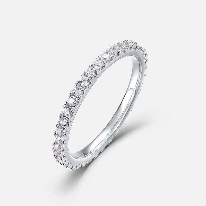 Single Row Full Diamond S925 Silver Ring European And American Style Simple Geometric Closed Index Finger Ring - Trending's Arena Beauty Single Row Full Diamond S925 Silver Ring European And American Style Simple Geometric Closed Index Finger Ring Hand & Arm Products Thick-silver-platinum-US7