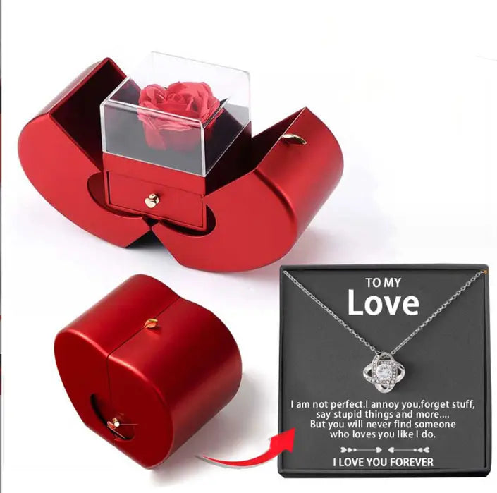 Jewelry Box Red Apple Christmas Gift Necklace Eternal Rose For Girl Mother's Day Valentine's Day Gifts With Artificial Flower Rose Flower Jewelry Box - Trending's Arena Beauty Jewelry Box Red Apple Christmas Gift Necklace Eternal Rose For Girl Mother's Day Valentine's Day Gifts With Artificial Flower Rose Flower Jewelry Box Electronics Facial & Neck LOVER-necklace-silver-card-box-English